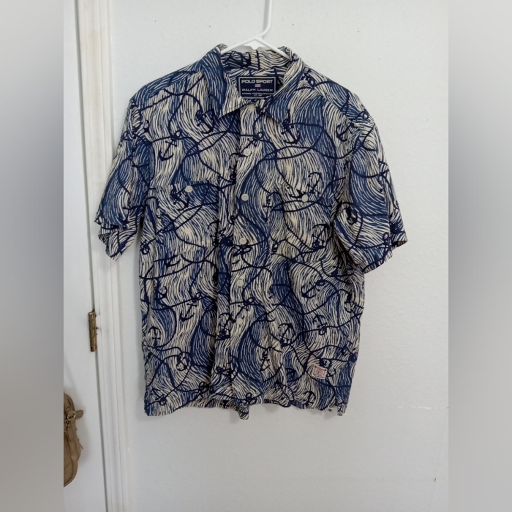 Vintage Polo Sport Ralph Lauren Mens short sleeve button up Hawaii aloha anchor